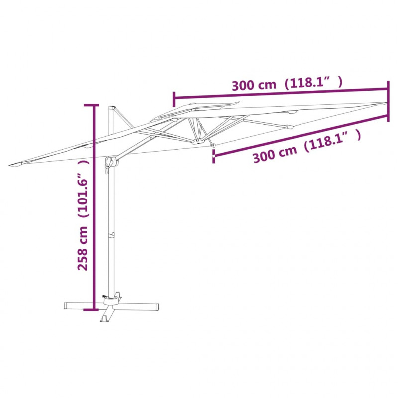Wiszący parasol z podwójną czaszą, zielony, 300x300 cm