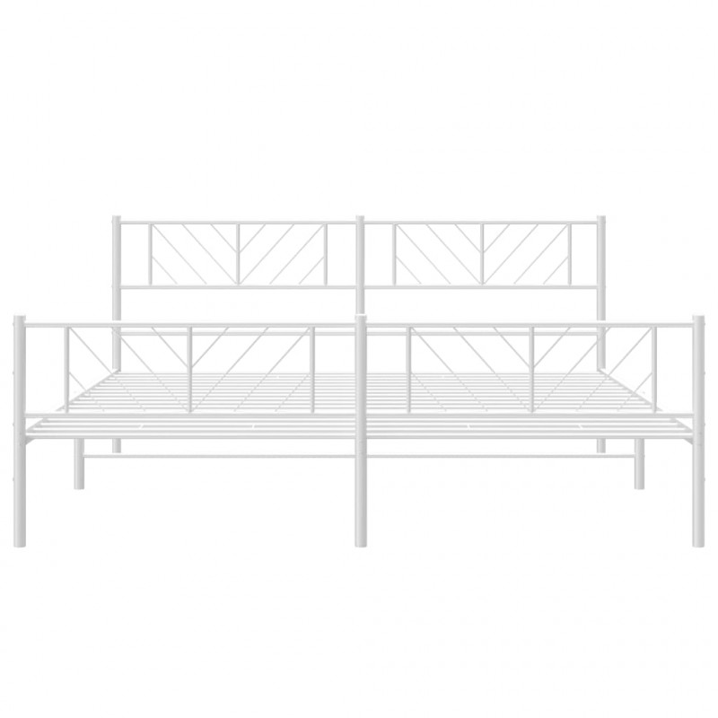 Metalowa rama łóżka z wezgłowiem i zanóżkiem, biała, 200x200 cm