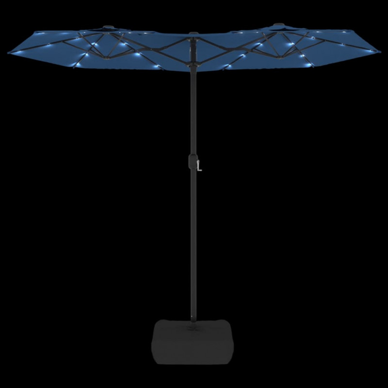 Podwójny parasol ogrodowy z LED, niebieski, 316x240 cm
