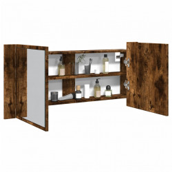 Szafka łazienkowa z lustrem i LED, przydymiony dąb, 100x12x45cm