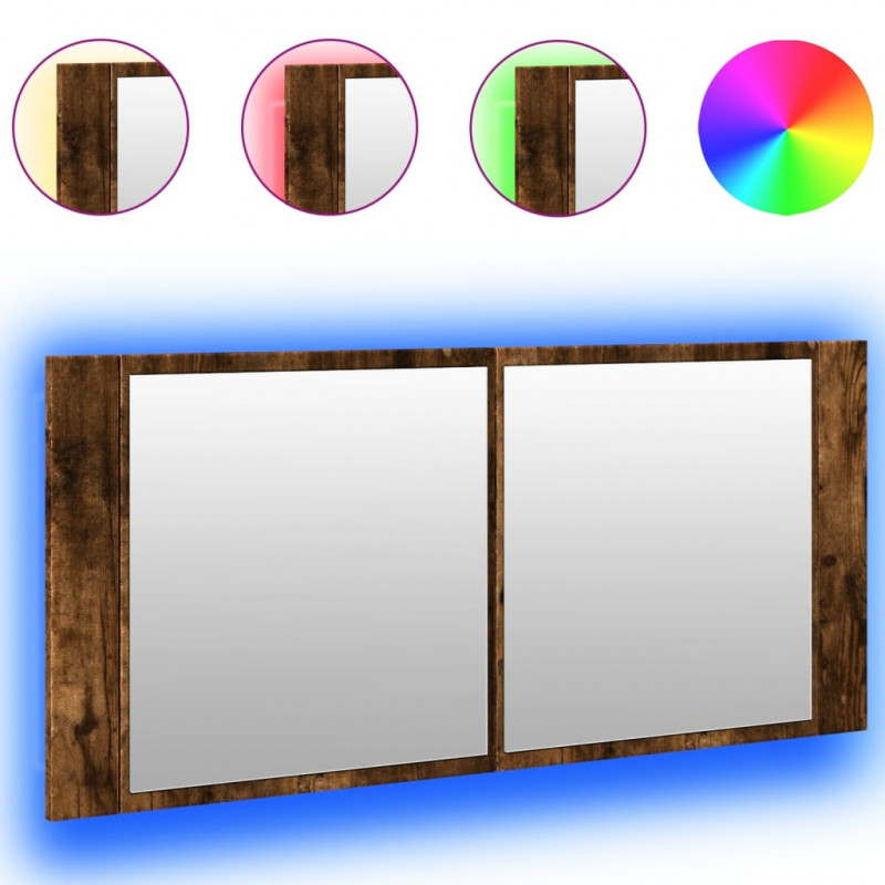 Szafka łazienkowa z lustrem i LED, przydymiony dąb, 100x12x45cm