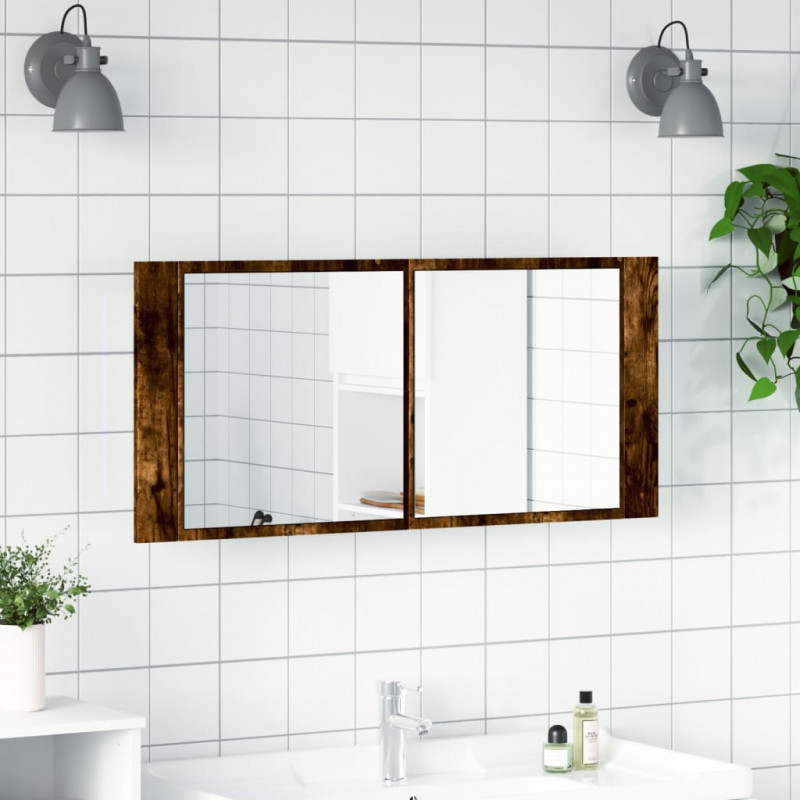 Szafka łazienkowa z lustrem i LED, przydymiony dąb, 100x12x45cm