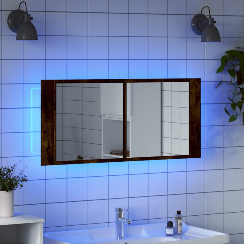 Szafka łazienkowa z lustrem i LED, przydymiony dąb, 100x12x45cm