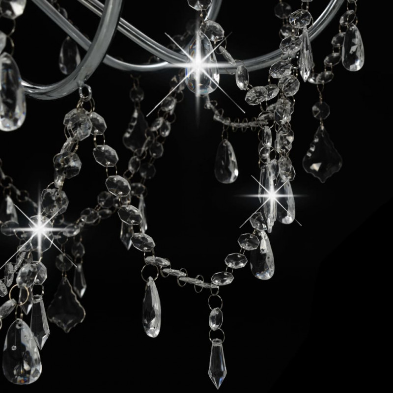 Żyrandol z koralikami, srebrny, 8 żarówek E14