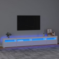 Szafka pod TV z oświetleniem LED, biała z połyskiem,270x35x40cm