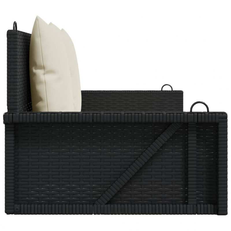 Ławka bujana z poduszkami, czarna, 119x56x48 cm, polirattan