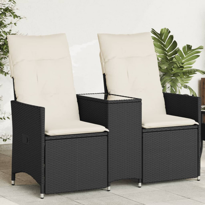 Rozkładana sofa ogrodowa dla 2 os., ze stolikiem, czarna