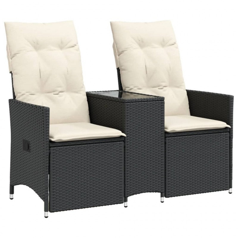 Rozkładana sofa ogrodowa dla 2 os., ze stolikiem, czarna