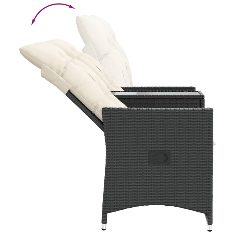 Rozkładana sofa ogrodowa dla 2 os., ze stolikiem, czarna