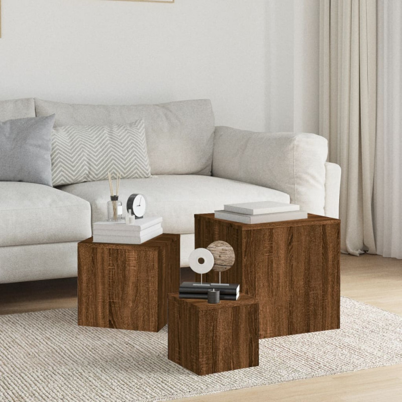 Stoliki boczne, 3 szt., brązowy dąb, materiał drewnopochodny