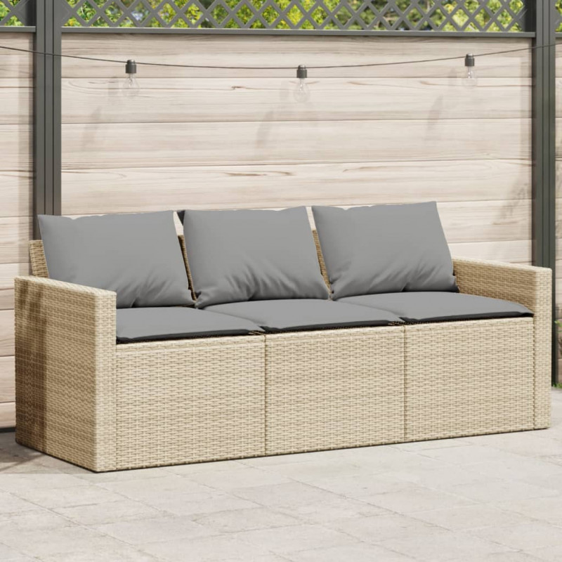 Sofa ogrodowa z poduszkami, 3-osobowa, beż, polirattan
