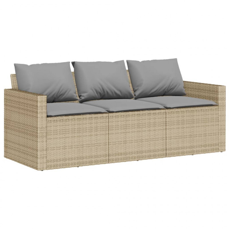 Sofa ogrodowa z poduszkami, 3-osobowa, beż, polirattan