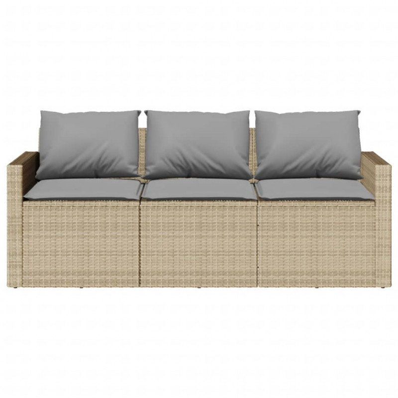 Sofa ogrodowa z poduszkami, 3-osobowa, beż, polirattan