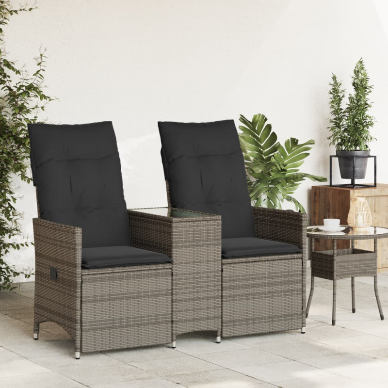 Rozkładana sofa ogrodowa dla 2 os., ze stolikiem, szara