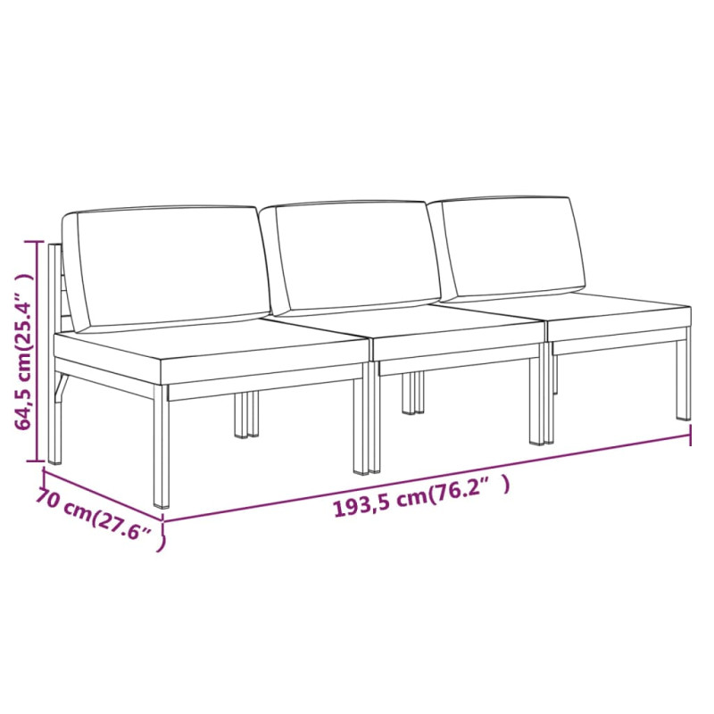 3-os. sofa ogrodowa z poduszkami, aluminium, antracytowa