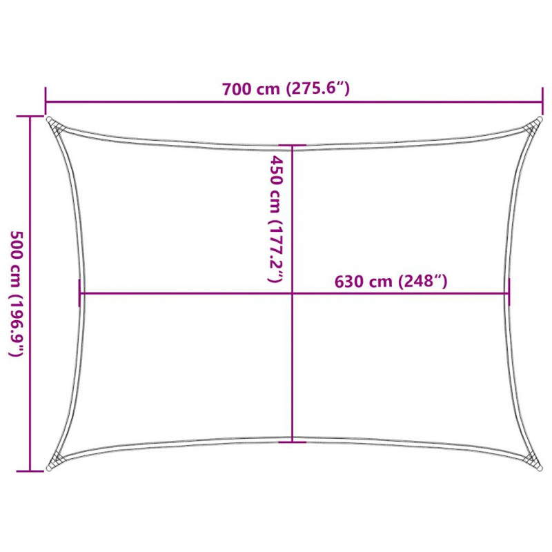 Żagiel przeciwsłoneczny, 160 g/m², żółty, 5x7 m, HDPE