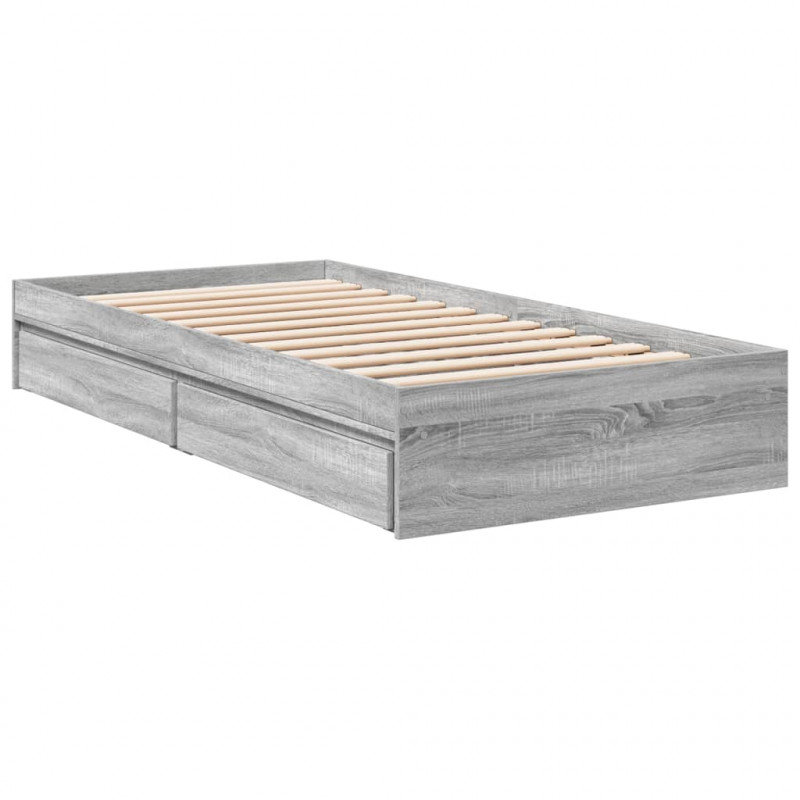 Rama łóżka z szufladami, szary dąb sonoma, 90x200 cm