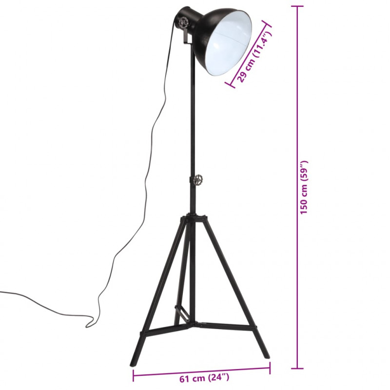 Lampa stojąca, 25 W, czarna, 61x61x90/150 cm, E27