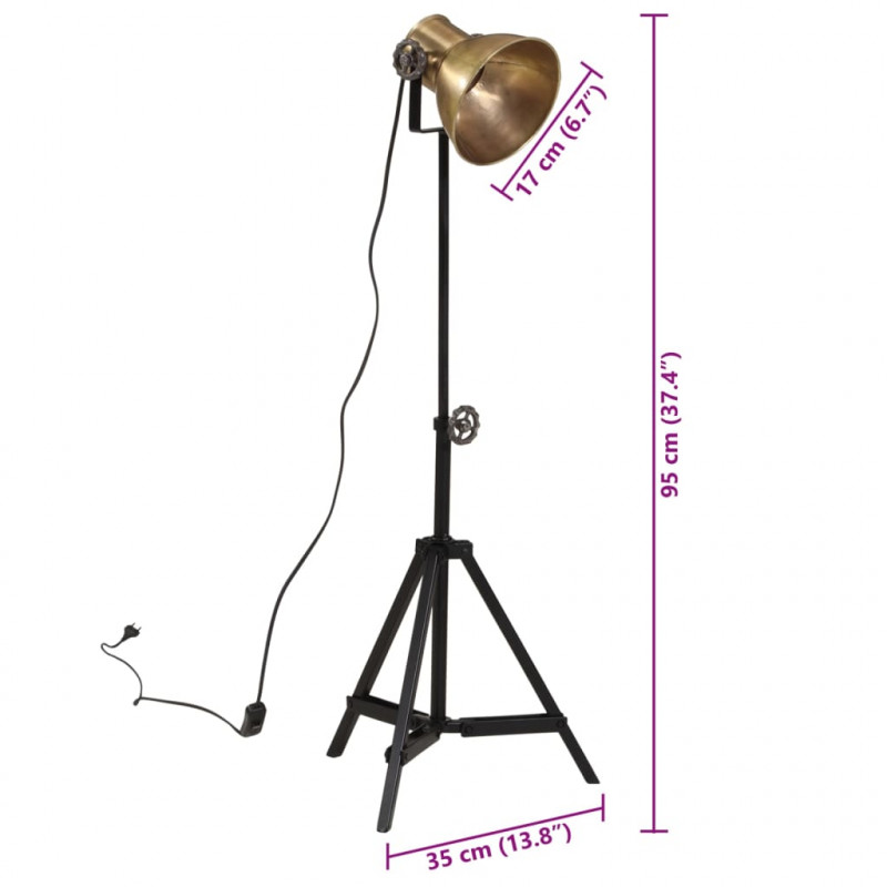 Lampa stołowa, 25 W, antyczny mosiądz, 35x35x65/95 cm, E27