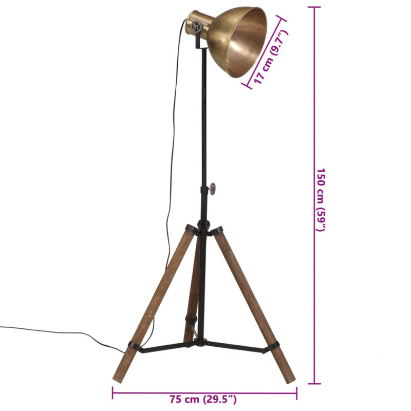 Lampa stojąca, 25 W, antyczny mosiądz, 75x75x90-150 cm, E27