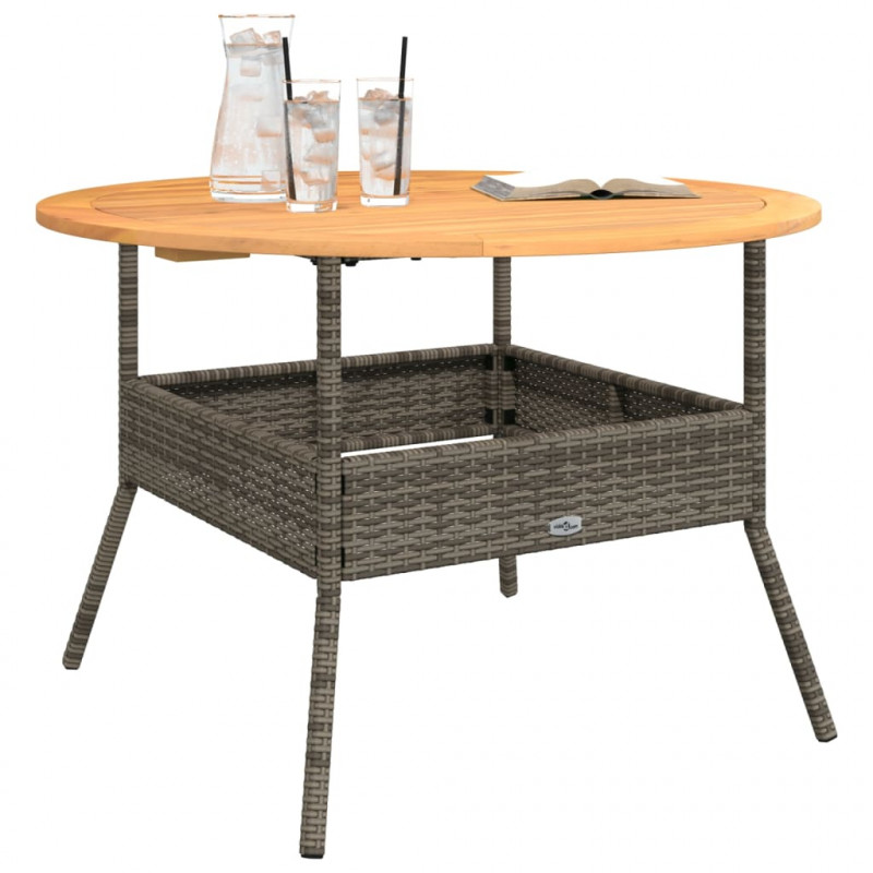 Stół ogrodowy z akacjowym blatem, szary, Ø110x71 cm, rattan PE