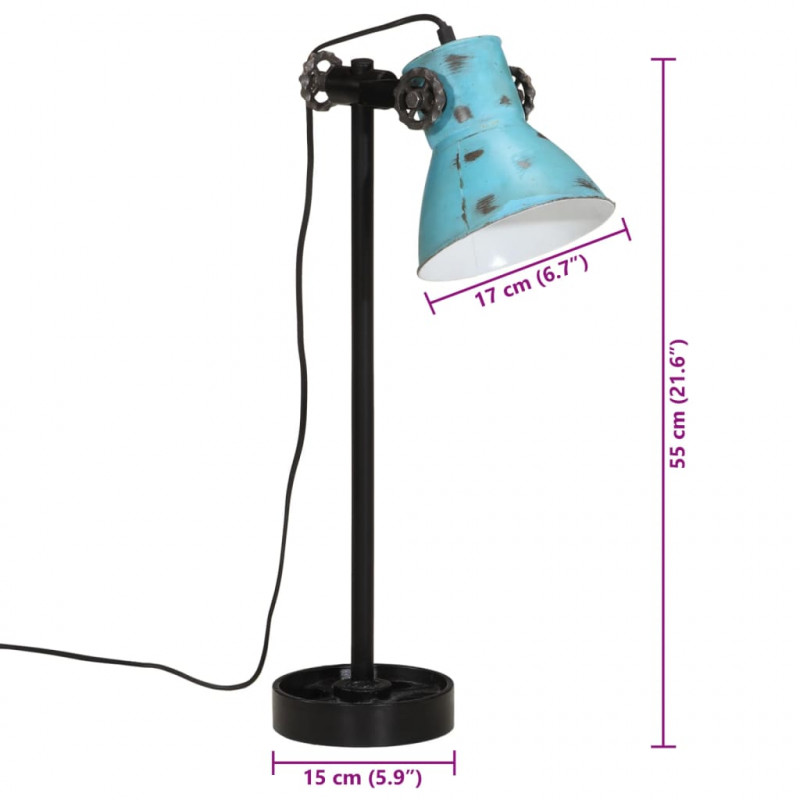 Lampa stołowa, 25 W, postarzany niebieski, 15x15x55 cm, E27