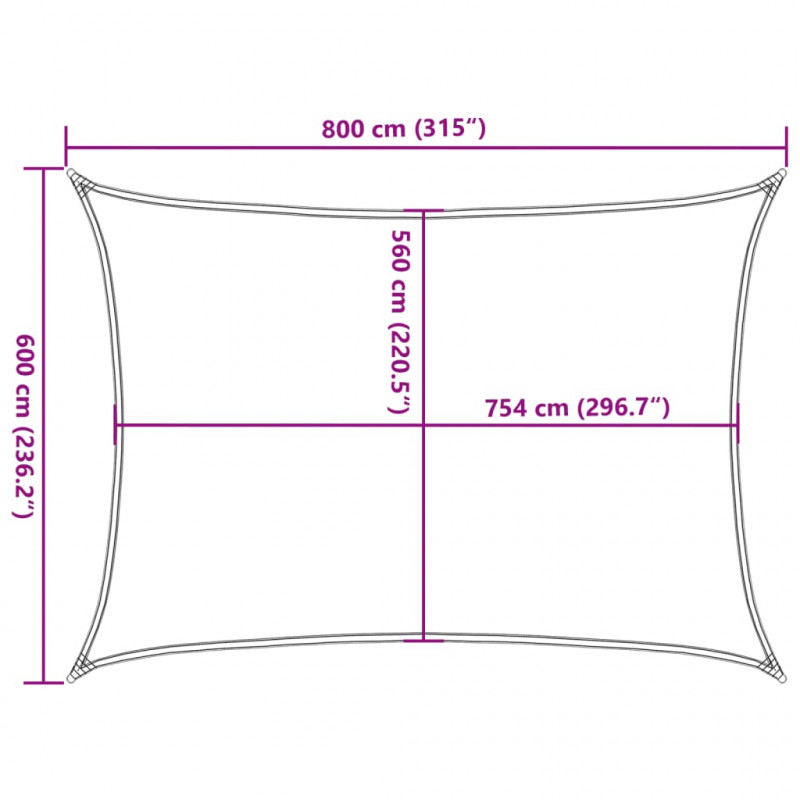 Żagiel przeciwsłoneczny, jasnoszary, 8x6 m, 100% poliester
