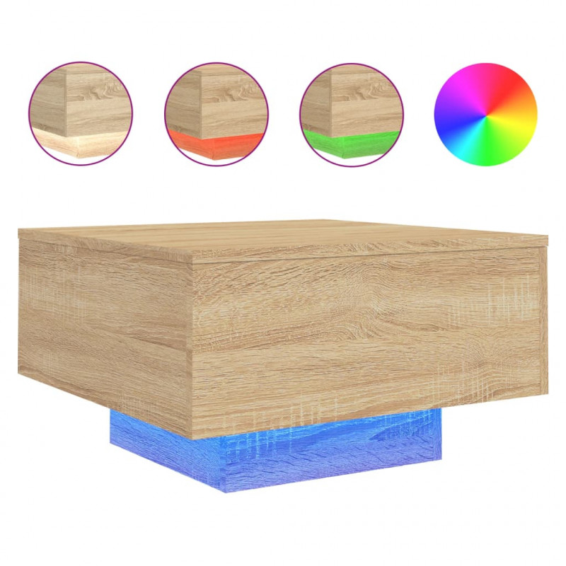 Stolik kawowy z podświetleniem LED, dąb sonoma, 55x55x31 cm