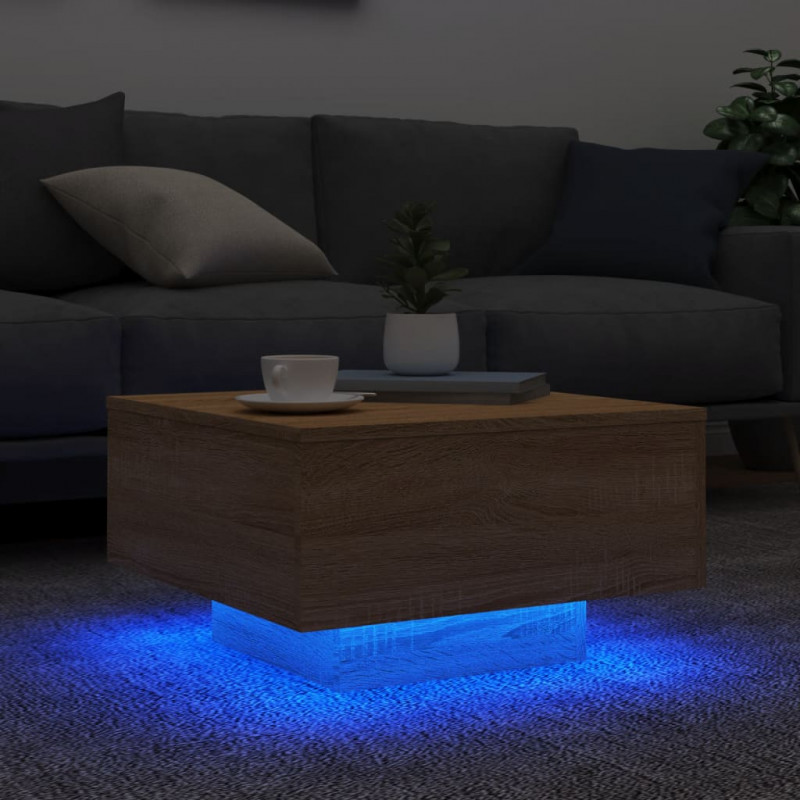 Stolik kawowy z podświetleniem LED, dąb sonoma, 55x55x31 cm