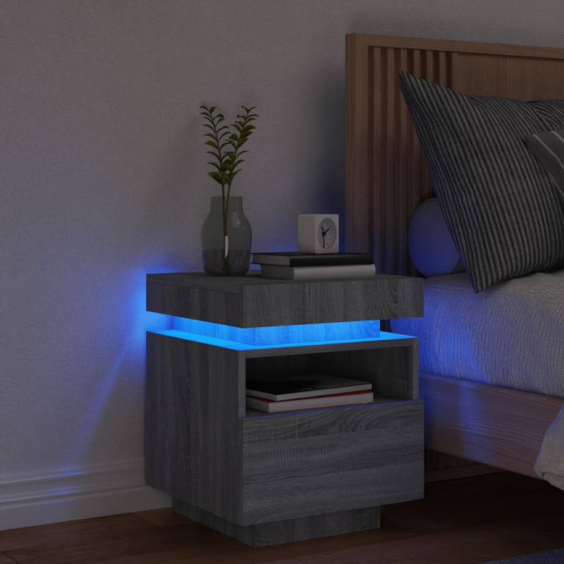 Szafka nocna z LED, szary dąb sonoma, 40x39x48,5 cm