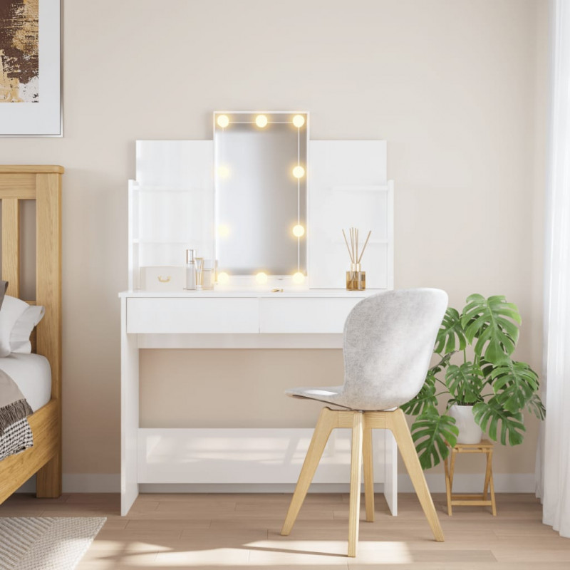 Toaletka z oświetleniem LED, biała z połyskiem, 96x40x142 cm
