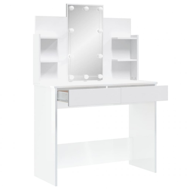 Toaletka z oświetleniem LED, biała z połyskiem, 96x40x142 cm