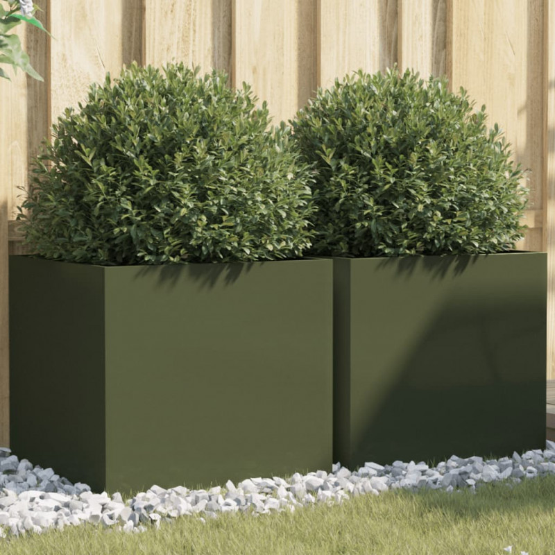 Donice, 2 szt., oliwkowa, 49x47x46 cm, stal