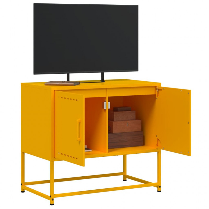 Szafka pod telewizor, musztardowa, 68,5x39x60,5 cm, stalowa