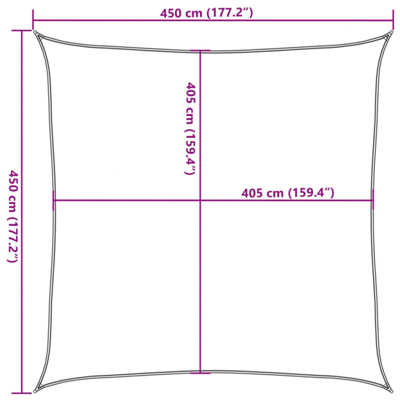 Żagiel przeciwsłoneczny, 160 g/m², jasnoszary, 4,5x4,5 m, HDPE