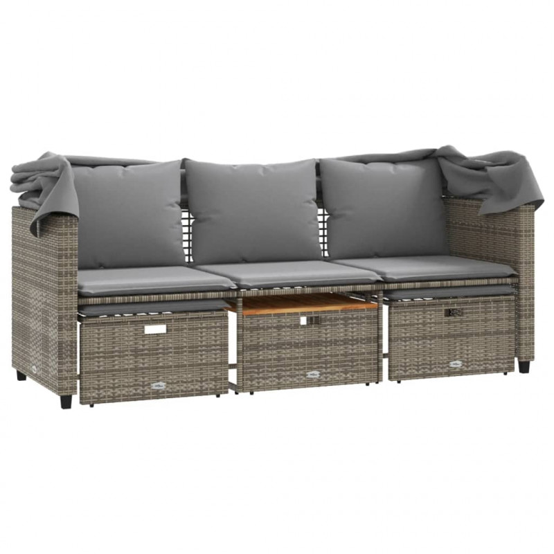 3-os. sofa ogrodowa z baldachimem i podnóżkami, szara