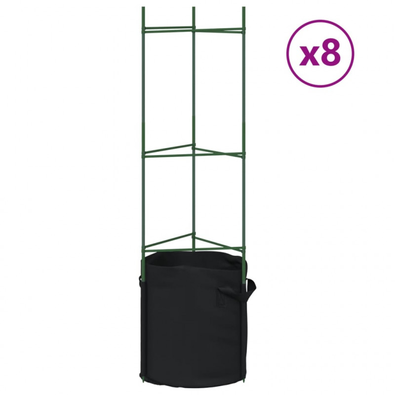 Podpórki do pomidorów z workami, 8 szt., 116 cm, stal i PP
