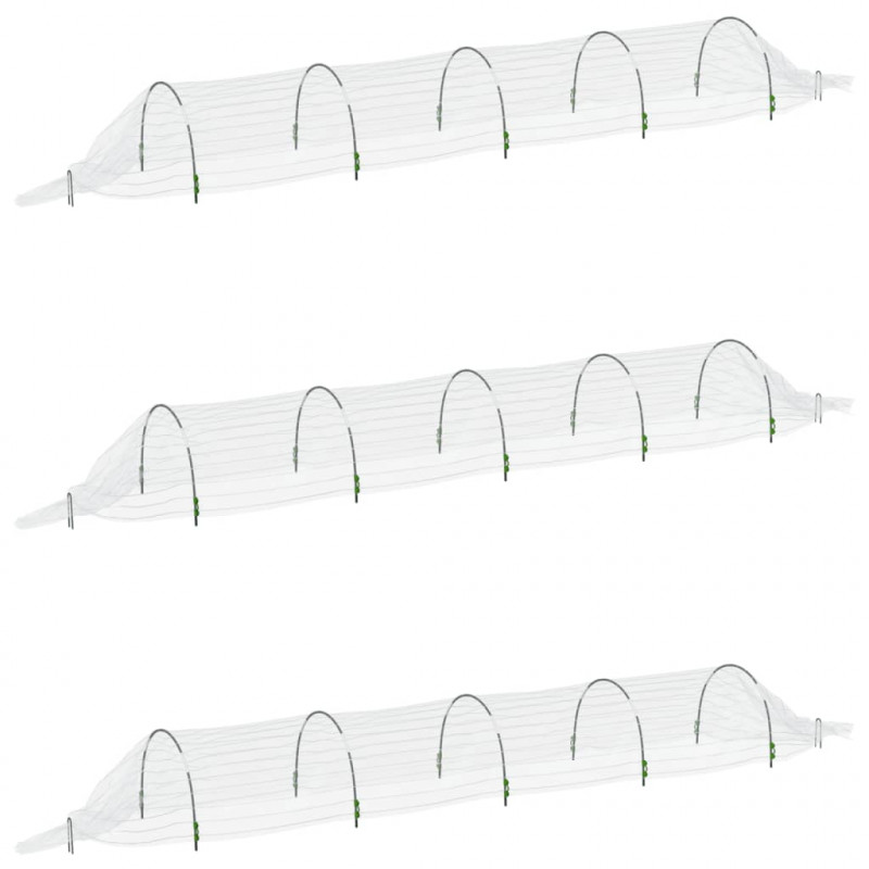 Tunele ogrodowe z siatki, 3 szt., 1,5x5 m, włókno szklane i PP