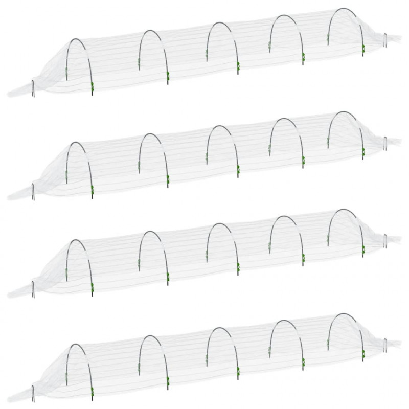 Tunele ogrodowe z siatki, 4 szt., 1,5x5 m, włókno szklane i PP