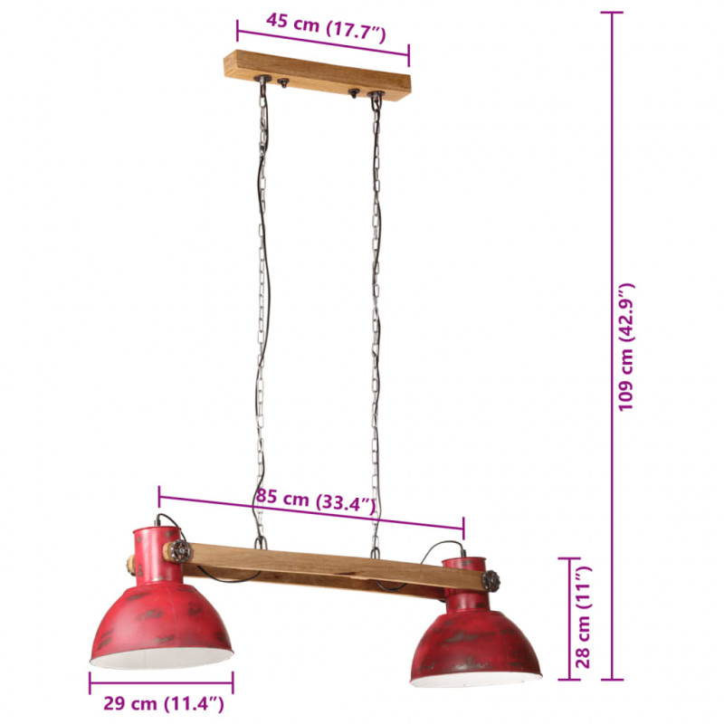 Lampa wisząca, 25 W, postarzany czerwony, 85x28x109 cm, E27