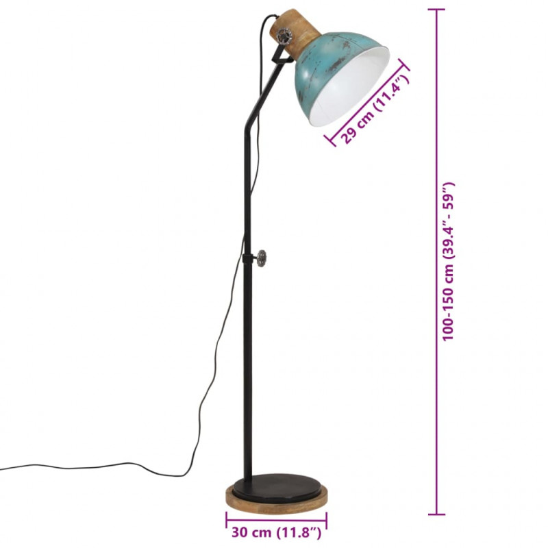 Lampa stojąca, 25 W, postarzany niebieski, 30x30x100-150cm, E27