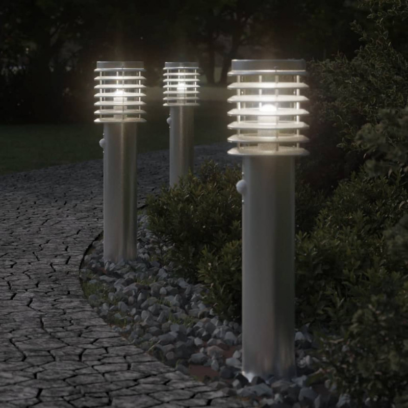 Lampa ogrodowa na słupku, z czujnikiem, srebrna, 60 cm, stal