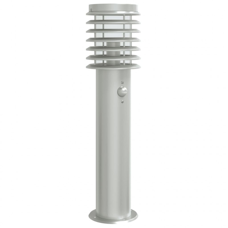 Lampa ogrodowa na słupku, z czujnikiem, srebrna, 60 cm, stal