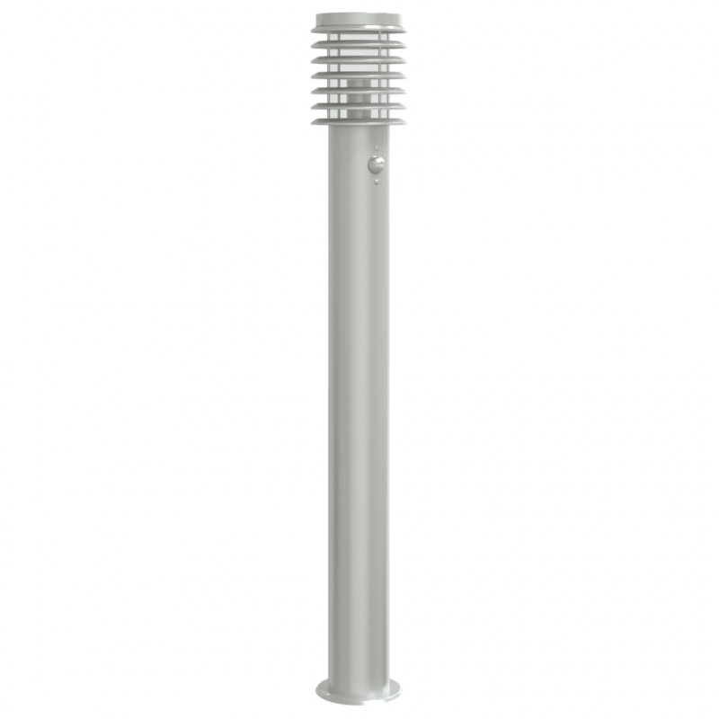 Lampa ogrodowa na słupku, z czujnikiem, srebrna, 110 cm, stal