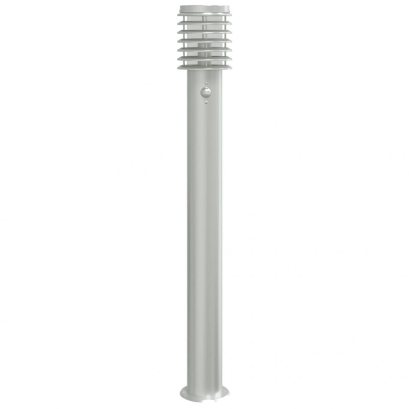 Lampa ogrodowa na słupku, z czujnikiem, srebrna, 110 cm, stal