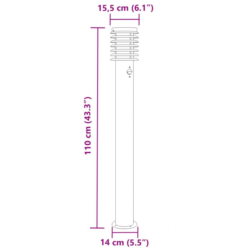 Lampa ogrodowa na słupku, z czujnikiem, srebrna, 110 cm, stal