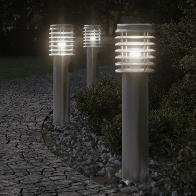 Lampa ogrodowa na słupku, z gniazdkiem, srebrna, 60 cm, stal