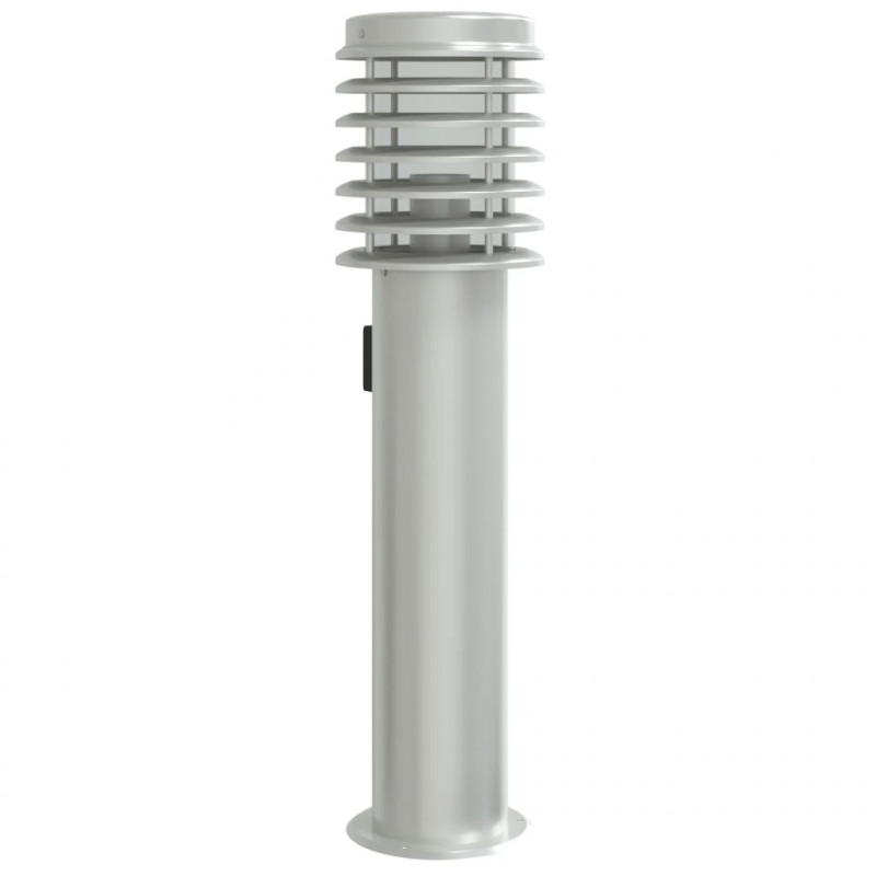 Lampa ogrodowa na słupku, z gniazdkiem, srebrna, 60 cm, stal