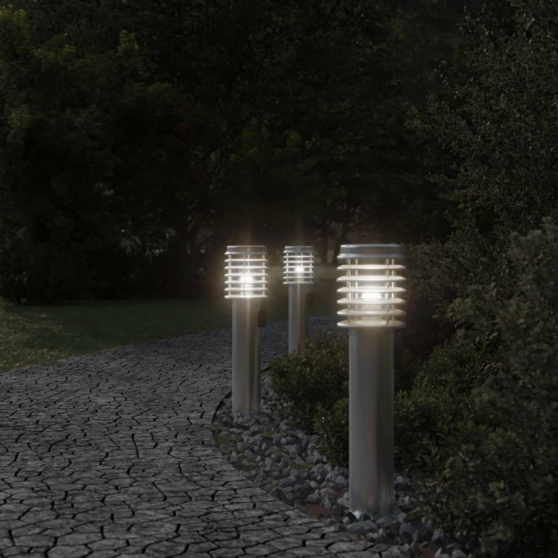 Lampa ogrodowa na słupku, z gniazdkiem, srebrna, 60 cm, stal