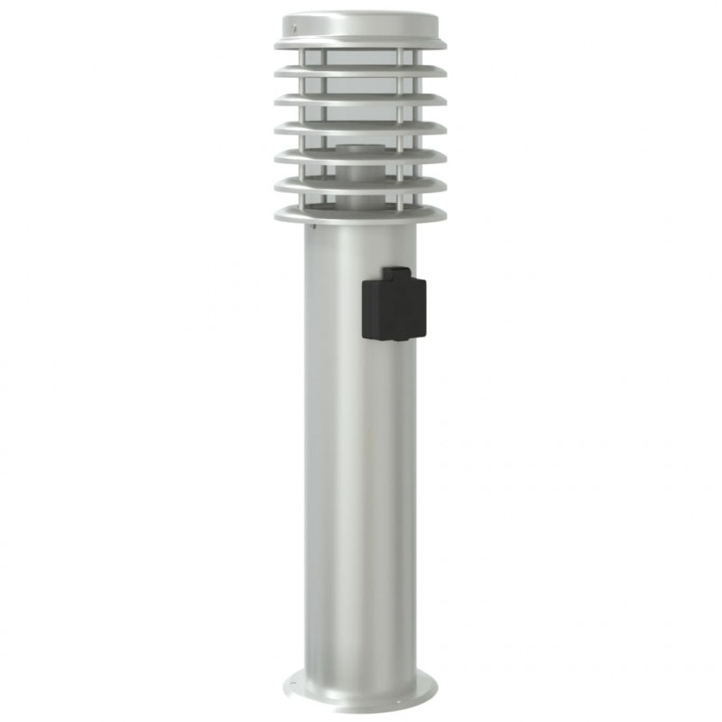 Lampa ogrodowa na słupku, z gniazdkiem, srebrna, 60 cm, stal